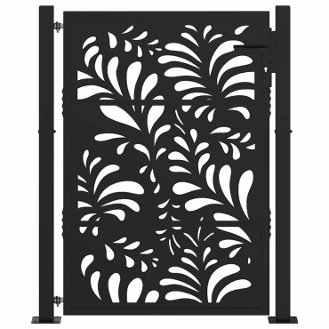vidaXL Πύλη κήπου Μαύρη 105x130 cm Ατσάλινο σχέδιο κύματος
