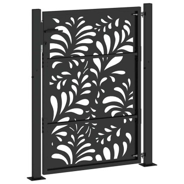 vidaXL Πύλη κήπου Μαύρη 105x130 cm Ατσάλινο σχέδιο κύματος