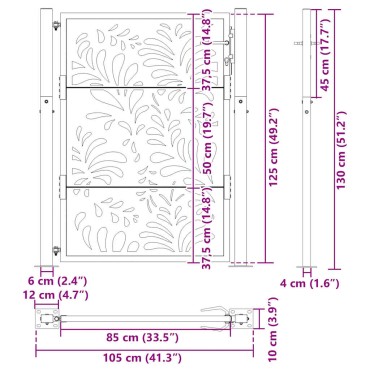 vidaXL Πύλη κήπου 105x130 cm από χάλυβα με κυματοειδές σχέδιο