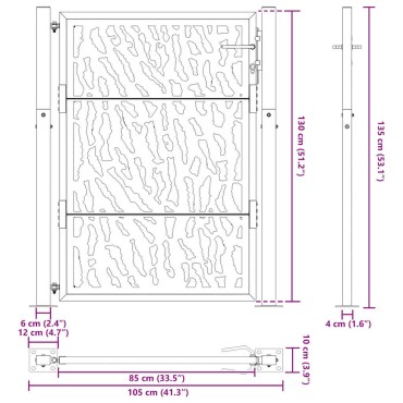 vidaXL Πύλη κήπου Μαύρη 105x130 cm Ατσάλινη σχεδίαση ίχνους