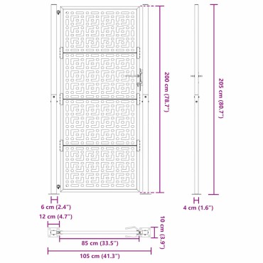 vidaXL Πύλη κήπου 105x205 cm Σταυρός σχεδιασμού από διαβρωμένο χάλυβα