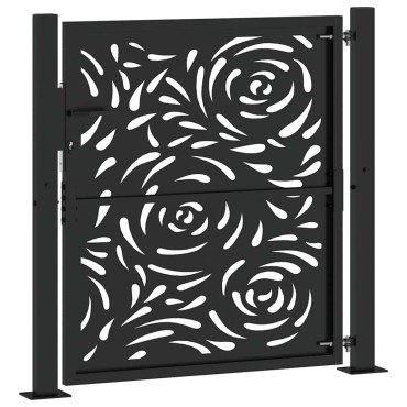 vidaXL Πύλη κήπου Μαύρη 105x106 cm Ατσάλινη φλόγα σχεδιασμού