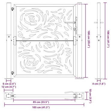 vidaXL Πύλη κήπου Μαύρη 105x106 cm Ατσάλινη φλόγα σχεδιασμού
