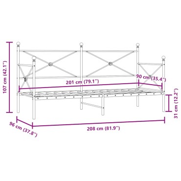 vidaXL Κρεβάτι ημέρας χωρίς στρώμα Μαύρο 90x200 cm Ατσάλι
