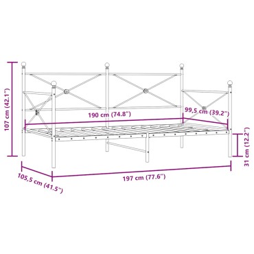 vidaXL Κρεβάτι ημέρας χωρίς στρώμα Μαύρο 100x190 cm Ατσάλι