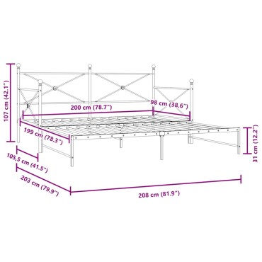 vidaXL Κρεβάτι ημέρας με καρότσα χωρίς στρώμα Λευκό 100x200 cm Ατσάλι