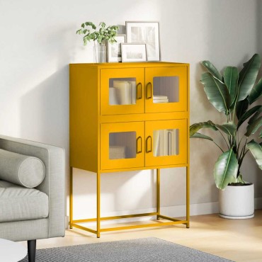vidaXL Highboard Μουστάρδα κίτρινη 68x39x107cm Χάλυβας 1 τεμ.