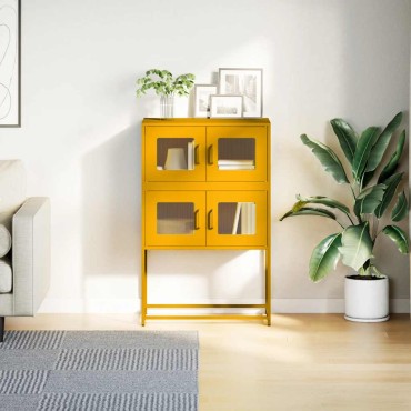 vidaXL Highboard Μουστάρδα κίτρινη 68x39x107cm Χάλυβας 1 τεμ.