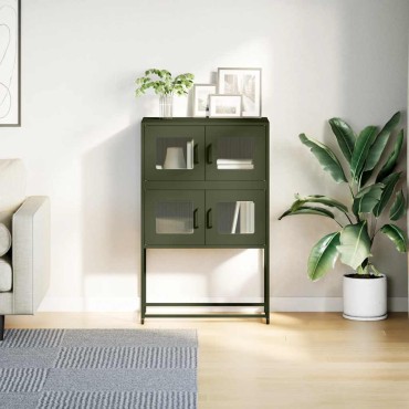 vidaXL Highboard Ελαιοπράσινο 68x39x107cm Ατσάλι 1 τεμ.