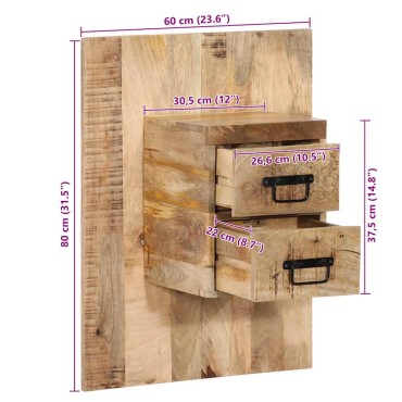 vidaXL Κομοδίνο 60x32x80cm Στερεό ακατέργαστο ξύλο Μάνγκο 1 τεμ.