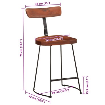 vidaXL Σκαμπό Μπαρ 2 τεμ. 49x43x79cm από Μασίφ Ξύλο Μάνγκο