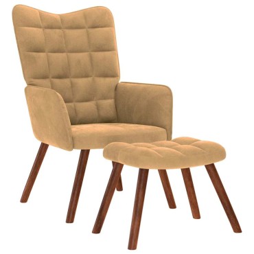 vidaXL Πολυθρόνα Relax Καφέ Βελούδινη με Σκαμπό 61,5x69x95,5cm 1 τεμ.