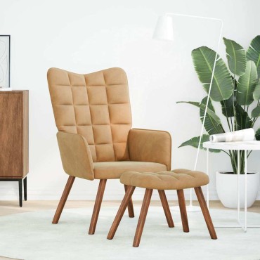 vidaXL Πολυθρόνα Relax Καφέ Βελούδινη με Σκαμπό 61,5x69x95,5cm 1 τεμ.