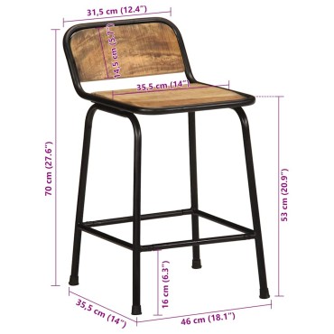 vidaXL Σκαμπό Μπαρ 4 τεμ. 46x35,5x70cm Μασίφ Ακατέργαστο Ξύλο Μάνγκο