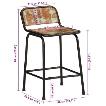 vidaXL Σκαμπό Μπαρ 4 τεμ. 46x35,5x70cm Μασίφ Ανακυκλωμένο Ξύλο