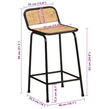 vidaXL Σκαμπό Μπαρ 4 τεμ. 46x35,5x80cm Μασίφ Ακατέργαστο Ξύλο Μάνγκο