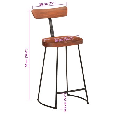 vidaXL Σκαμπό Μπαρ 2 τεμ. 49x43x88cm από Μασίφ Ξύλο Μάνγκο