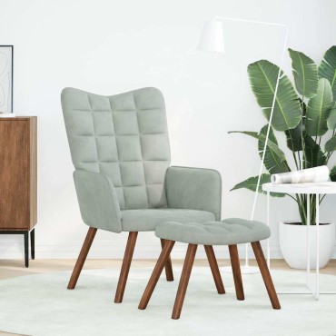 vidaXL Πολυθρόνα Relax Ανοιχτό Γκρι Βελούδινη με Σκαμπό 61,5x69x95,5cm 1 τεμ.