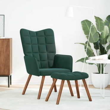 vidaXL Πολυθρόνα Relax Σκούρο Πράσινο Βελούδινη με Σκαμπό 61,5x69x95,5cm 1 τεμ.
