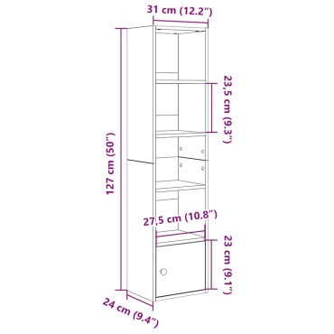 vidaXL Βιβλιοθήκη Αρτισιανή Δρυς 31x24x127cm Επεξ. Ξύλο 1 τεμ.