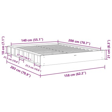 vidaXL Πλαίσιο κρεβατιού χωρίς στρώμα 140x200cm μασίφ ξύλο δρυς 1 τεμ. - Διπλό