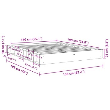 Πλαίσιο κρεβατιού vidaXL χωρίς στρώμα 140x190 cm μασίφ ξύλο δρυς