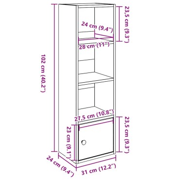 vidaXL Βιβλιοθήκη Όψη Παλαιού Ξύλου 31x24x102cm Επεξεργασμένο Ξύλο 1 τεμ.