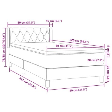 vidaXL Κρεβάτι Boxspring με Στρώμα Σκούρο Γκρι 80x220 εκ. Βελούδινο