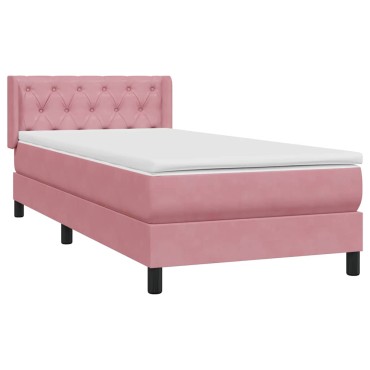 vidaXL Κρεβάτι Boxspring με Στρώμα Ροζ 80x220 εκ. Βελούδινο