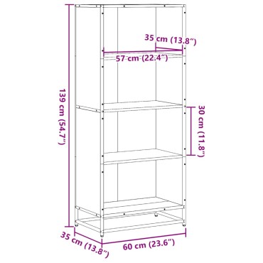 Βιβλιοθήκη vidaXL Μαύρο 60x35x139cm Ξύλινη κατασκευή 1 τεμ.