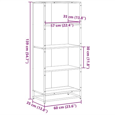 vidaXL Βιβλιοθήκη καπνιστή βελανιδιά 60x35x139cm Ξύλινη κατασκευή 1 τεμ.