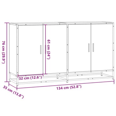 vidaXL Sideboard Καπνιστή δρυς 134x35x76cm Ξύλινη κατασκευή 1 τεμ.