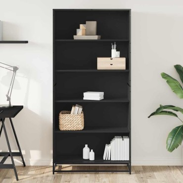 Βιβλιοθήκη vidaXL Μαύρο 80,5x35x170,5cm Ξύλο μηχανικής κατασκευής 1 τεμ.