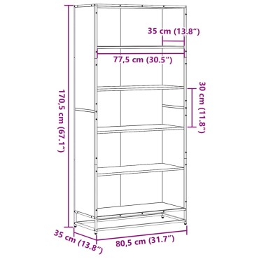 Βιβλιοθήκη vidaXL Μαύρο 80,5x35x170,5cm Ξύλο μηχανικής κατασκευής 1 τεμ.