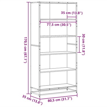 vidaXL Βιβλιοθήκη καπνιστή βελανιδιά 80,5x35x170,5cm Ξύλινη κατασκευή 1 τεμ.