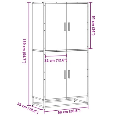 vidaXL Highboard Γκρι Sonoma 68x35x139cm Ξύλινο μηχανουργικό ξύλο 1 τεμ.