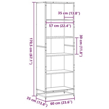 vidaXL Βιβλιοθήκη καπνιστή βελανιδιά 60x35x170,5cm Ξύλινη κατασκευή 1 τεμ.