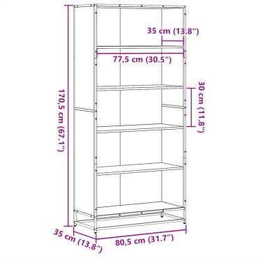 vidaXL Βιβλιοθήκη καφέ δρυς 80,5x35x170,5cm Κατασκευασμένο ξύλο 1 τεμ.