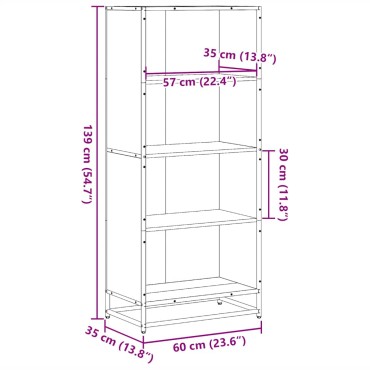 vidaXL Βιβλιοθήκη καφέ δρυς 60x35x139cm Ξύλινη κατασκευή 1 τεμ.