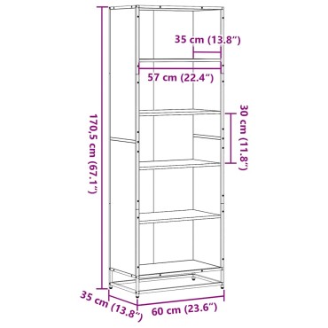 Βιβλιοθήκη vidaXL Μαύρο 60x35x170,5cm Ξύλινη κατασκευή 1 τεμ.