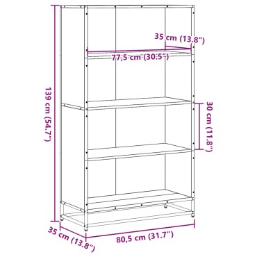 vidaXL Βιβλιοθήκη καπνιστή βελανιδιά 80,5x35x139cm Ξύλινη κατασκευή 1 τεμ.