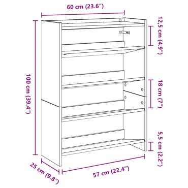 Ράφι παπουτσιών vidaXL Γκρι Sonoma 60x25x81cm Κατασκευασμένο ξύλο