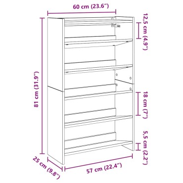 Ράφι παπουτσιών vidaXL Παλιό ξύλο 60x25x100cm Κατασκευασμένο ξύλο