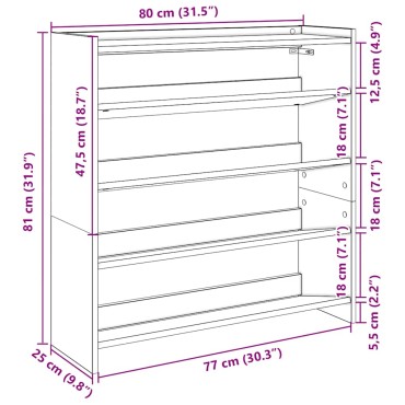 Ράφι παπουτσιών vidaXL Μαύρο 80x25x81cm Κατασκευασμένο ξύλο