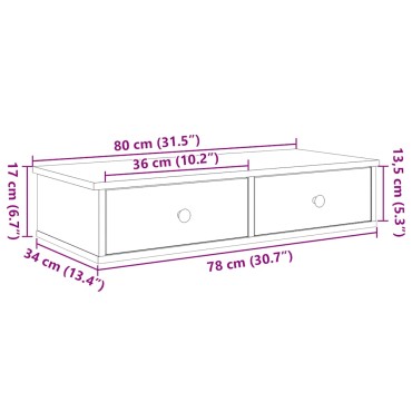 vidaXL Ράφι τοίχου με συρτάρια Λευκό 80x34x17cm Κατασκευασμένο ξύλο 1 τεμ.