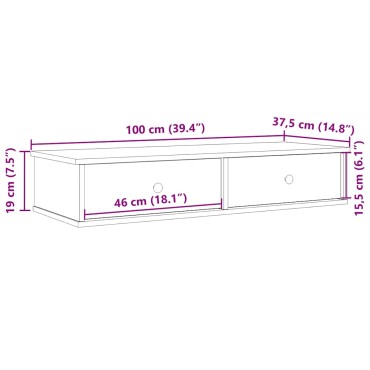 vidaXL Ράφι τοίχου με συρτάρια καφέ δρυς 100x37,5x19cm Ξύλο μηχανής 1 τεμ.