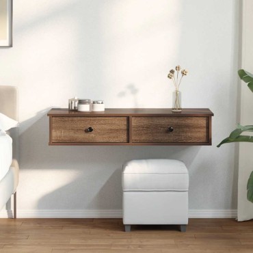 vidaXL Ράφι τοίχου με συρτάρια καφέ δρυς 100x37,5x19cm Ξύλο μηχανής 1 τεμ.