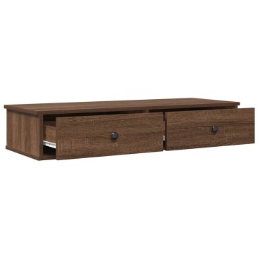 vidaXL Ράφι τοίχου με συρτάρια καφέ δρυς 100x37,5x19cm Ξύλο μηχανής 1 τεμ.