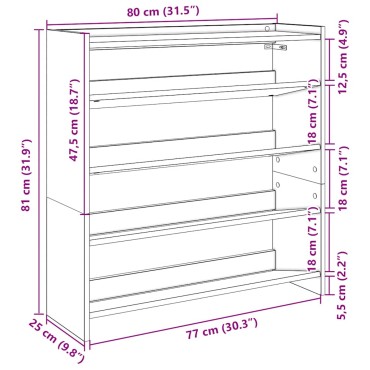 Ράφι παπουτσιών vidaXL Γκρι Sonoma 80x25x81cm Κατασκευασμένο ξύλο