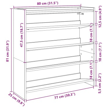 Ράφι παπουτσιών vidaXL Λευκό 80x25x81cm Κατασκευασμένο ξύλο